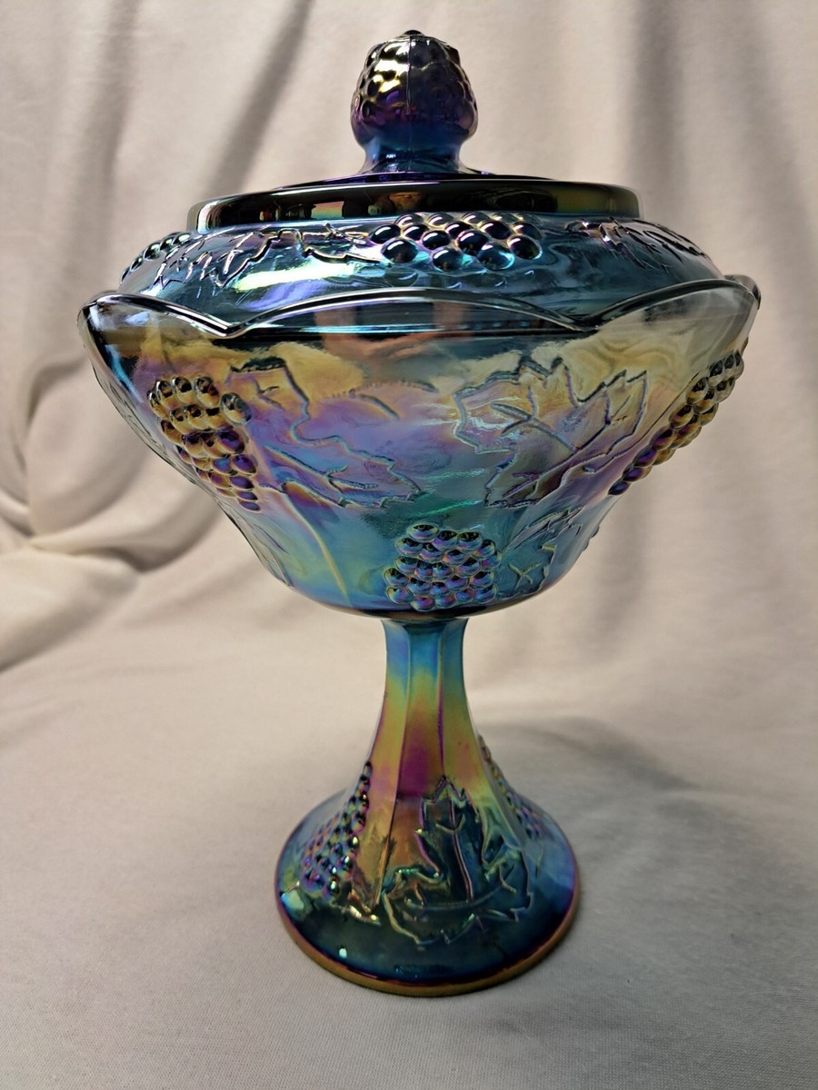 FILLICO SWEET CARNIVAL フィリコ キャンディ 飴 ブルー Iridescent Indiana Glass Blue Carnival Harvest Grape Pedestal