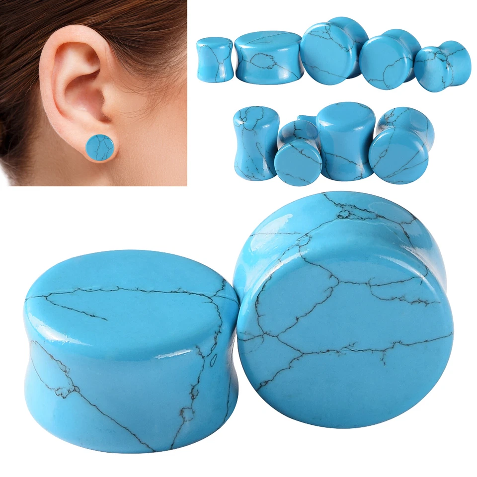 Kit de 8 medidores de oreja de piedra natural turquesa aventurina silla de montar expansor de tapón de oreja Foto 4 de 4