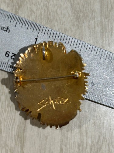 Vintage Signed ZAHARA SCHATZ Israel Goldtone BRUTALIST Shape Pin Brooch Pendant! - Picture 6 of 9