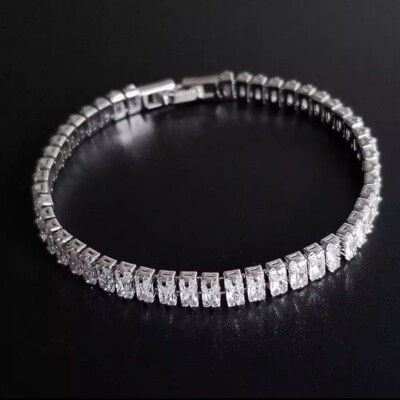 Versilbertes Kupfer Princess Cut Zirkonia Tennis Armband Damen Braut