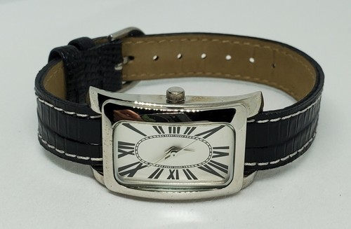 Ladies Coldwater Creek Pedre Inc Silver Tone White Dial Black Leather Watch C2 - Picture 7 of 11
