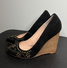 Betsey Johnson Arriel Black Suede Wedge Heels Rhinestones Studded Women s Size 8