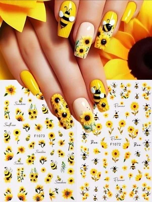 Nail Art Stickers Decals Spring Summer Flowers Bumble Bee Floral Bees Sunflower