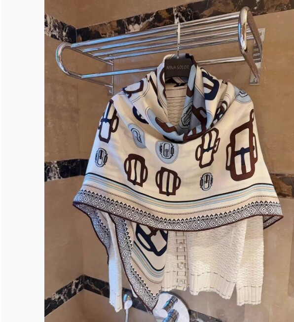 New Quality 30% Silk 70% Wool Hand Rolled Edges Orange Printing Shawl Scarf 53-