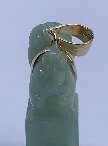 Vintage 14ct Yellow Gold and Carved Jade Chinese Guardian Lion Pendant - 第 5/12 張圖片
