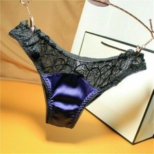 Women Lace Mesh Satin Brief Panties Underpants Low Waist Underwear Lingerie