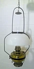 Antique Victorian Brass Hanging Parlor Library Oil Lamp & Glass Shade Electric