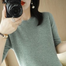 Cashmere Blend Sweater Women Short Sleeve Pullover Short Sleeve Knitted Tops