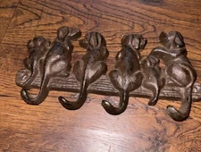 Cast Iron Rubbed Bronze 4 Tail Wall Hooks Key Dog Leash Holder Puppies