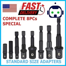 8Pcs Socket Adapter Impact Hex Shank Drill Bits Power Extension Bar 1/4 3/8 1/2