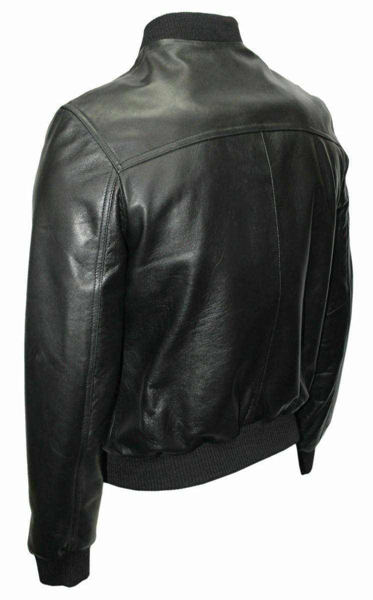 New 70'S Retro Bomber Men's Black Cool Classic Soft Spanish Nappa