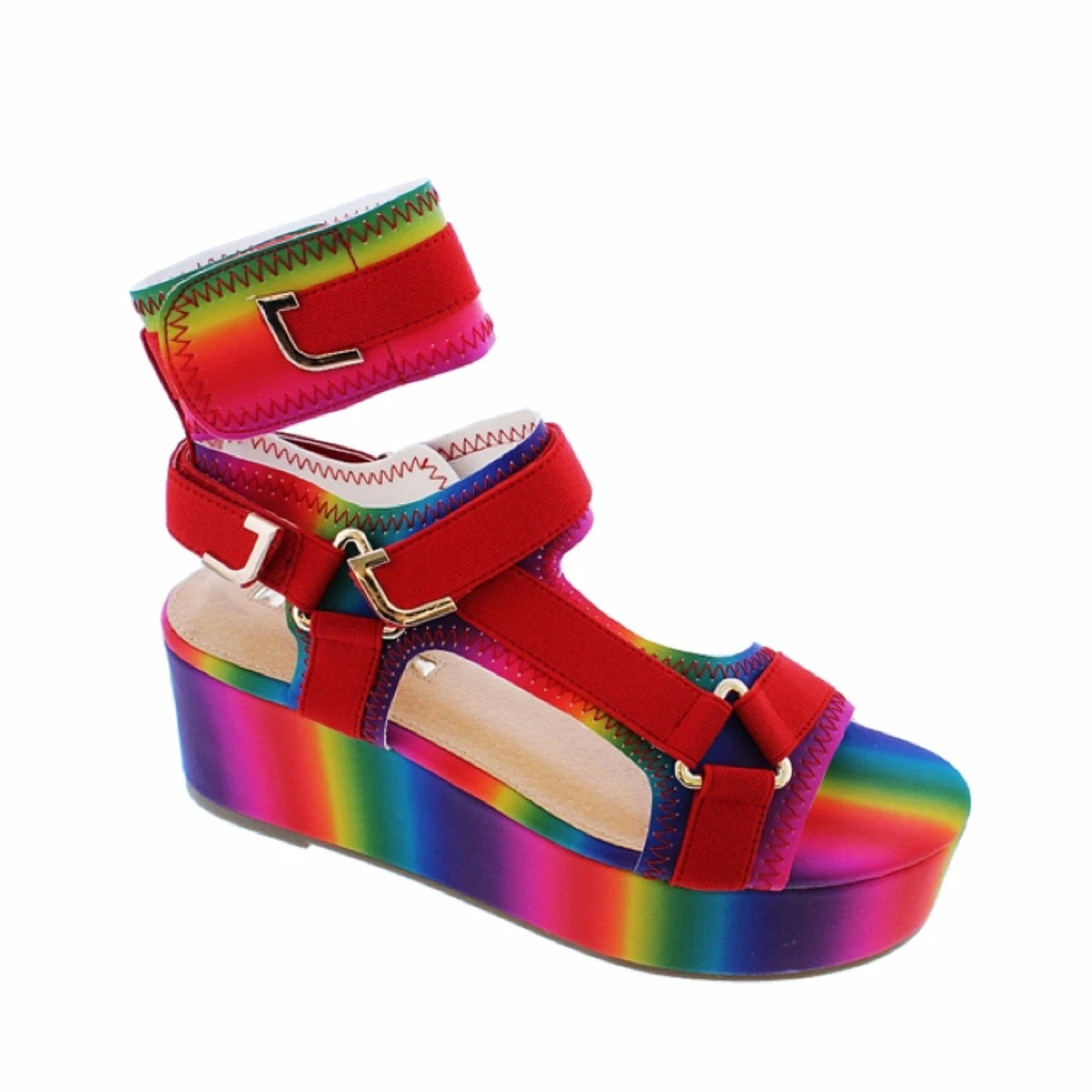 NEW Liliana Barista 3 Rainbow Open Toe Ankle Strap Flatform Wedges