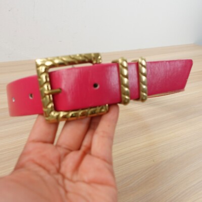 Pellateri Vintage Fuchsia/Gold Leather Belt‎ Sz. S Skinny Pink Leather Belt, Old Money Quiet Luxury for Women  main image 2