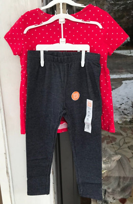 2 pc Girls Childrens Place 5T Red Polka Dot Top Jumping Beans Blue Leggings E