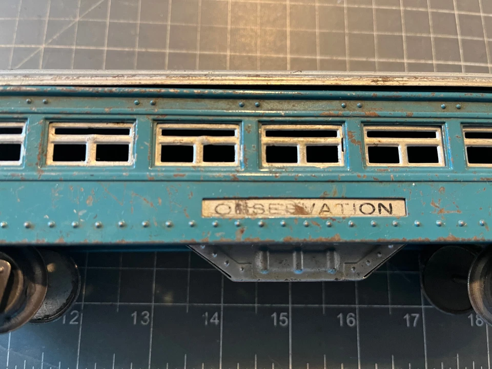 Lionel O Train Teal Silver Metal 2631 Observation Passenger Car 9.5" LOT B - Image 3 of 4