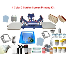 4 Color 2 Station Silk Screen Printing Kit Rotary Press Machine with Ink Supply