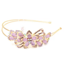 purpe rhinestones crystal gold plated Metal Flower Headband Hair Accessories
