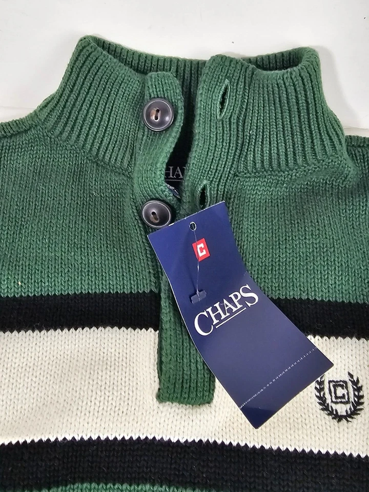 Suéter tejido cuello falso verde de 3 botones talla 6 Chaps para niños pequeños Foto 3 de 4