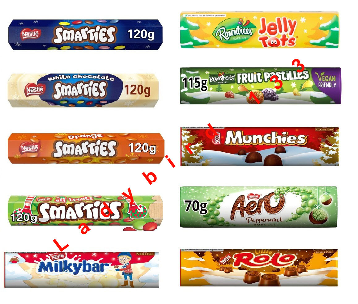 Smarties Rolo's Mix Giant Tube Smarties Milky Bar Aero Rolo Munchies Jelly Tots Fruits ...