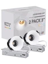 2 Pack LED 5CCT 3-inch Recessed Lights, Deep Anti-glare, Narrow Frame