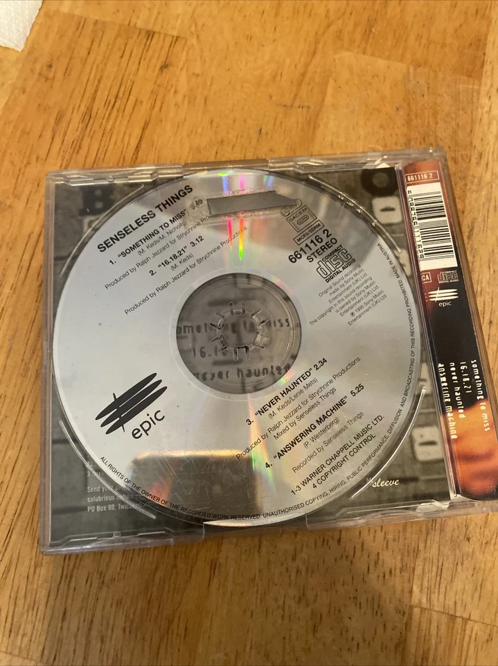 Senseless Things Something To Miss UK Import 4 Track CD 1995 Epic Records Issue - Image 2 of 4