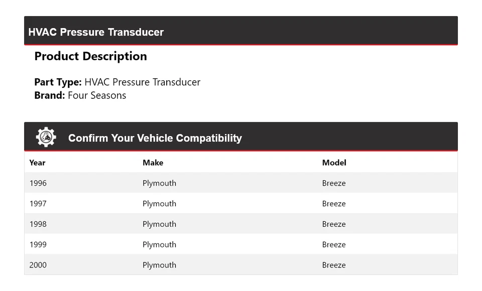 Transductor de presión de climatización Plymouth Breeze 1996-2000 4 estaciones 1997 1998 1999 Foto 2 de 4