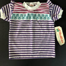 VTG NEW HEALTH-TEX GIRLS FANCY STRIPED TEE W/BEARS 4 