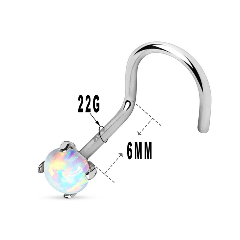 Juego de 4 puntas de tornillo de anillo de nariz de oro macizo de 14K 20G de ópalo de laboratorio 6 mm Foto 3 de 4