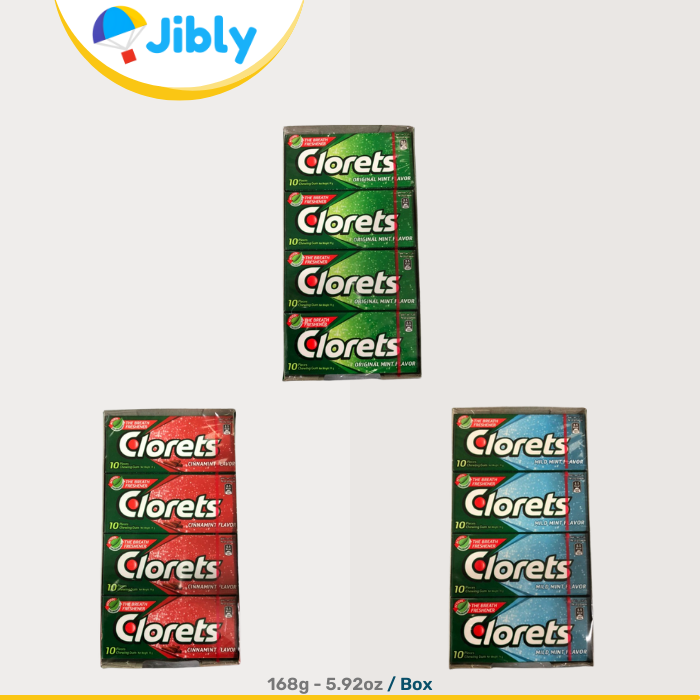 Clorets Gum | Three Flavors | Box of 12 Packs | 14g Packs