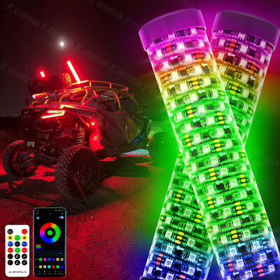 2ftX2in 2Pcs RGB LED Whip Spiral Fat Whip Light Trun Brake for Can Am X3 Polaris