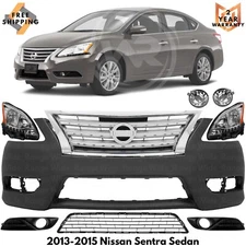Front Bumper Cover Paintable & Head Light Assembly For 2013-2015 Nissan Sentra