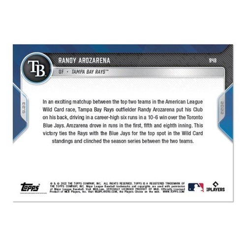 2022 Topps NOW #948 ⚾️ Randy Arozarena ⚾️ Tampa Bay Rays ⚾️ 6 RBIs Vs Jays - Bild 2 von 2
