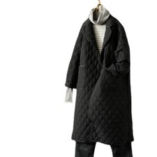 Ladies Quilted Jacket Coat Mid-length Lapel Collar Padded Parka Warm Outerwear