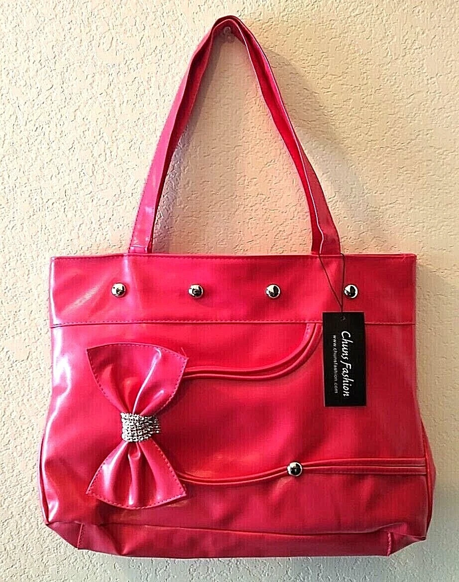 Chuns Fashion Purse Pink Bow Silver Knot Silver Stud Shoulder Strap