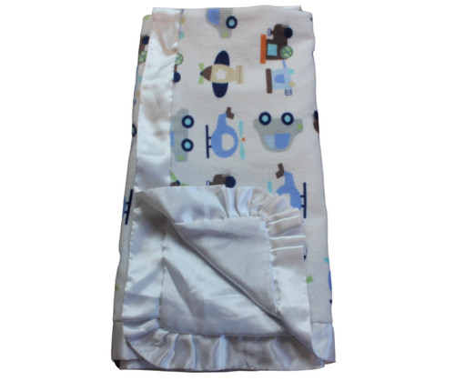 Beansprout White Airplane Train Car Baby Blanket Minky Satin Infant Lovey RARE