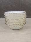 Vintage Anchor Hocking 8 White Swirl Fruit Bowls with Gold Trim 5" - Fire King