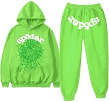 sp5der Green Spider Web Hoodie  Pants Tracksuit Set Men's Sweatsuit 2 Piece