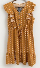 Women’s Polka Dot Dress Golden Yellow-rod Ruffled Lightweight Sleeveless - Large
