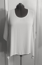 Karen Kane 1X Ivory Crepe Tunic Top Asymmetric Handkerchief Hem Quiet Luxury