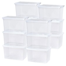 IRIS USA 12 Pack Storage Bins with Lids, 68Qt Clear Plastic Stackable Containers
