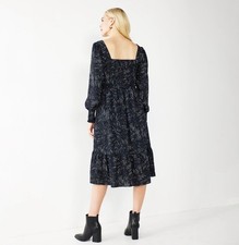 Women's Nine West Long Sleeve Squareneck Smocked Dress Black Whisps  Sz med