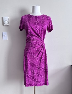 Diane von Furstenberg Zoe SILK Dress Wood Grain Print Pink Mock Wrap 4 Small