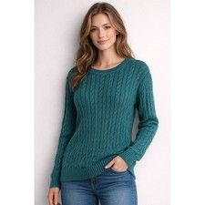 Tommy Hilfiger Womens Cable Knit Crew Neck Sweater Dark Green Size L Long Sleeve