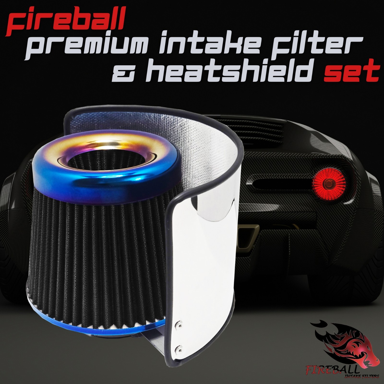 Reusable Cold Air Intake Filter and Heat Shield Kit Universal for Aston Martin