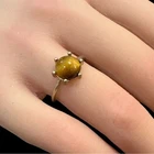 Vintage Ring Tigers Eye Prong Set Gold Tone Size 6 Womens Costume Jewelry