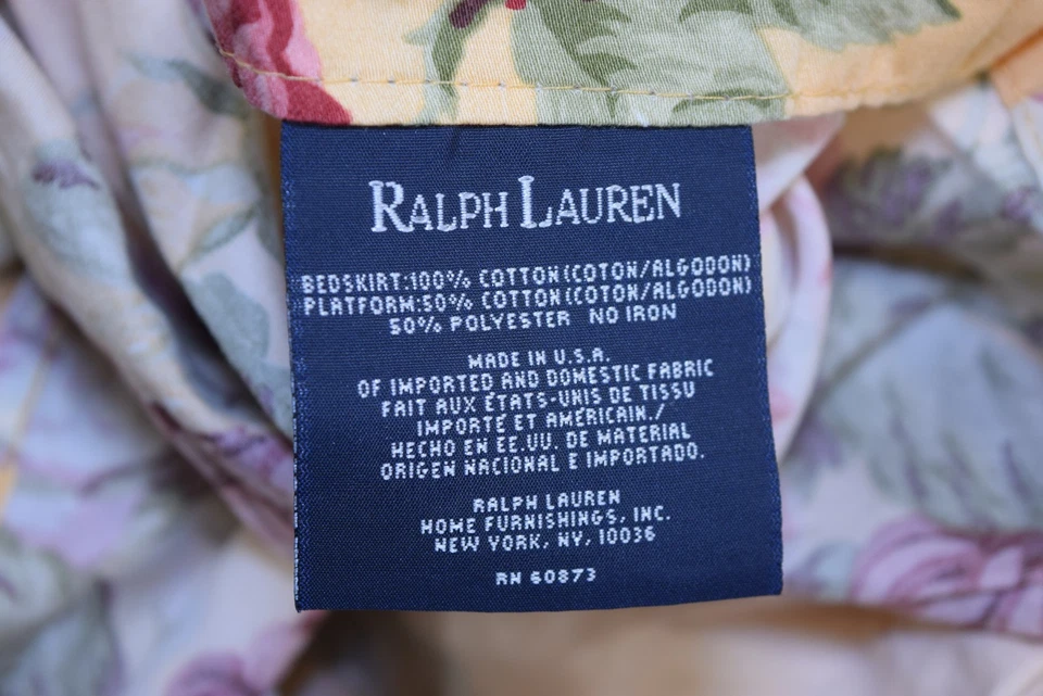 Falda de cama vintage Ralph Lauren Kathleen Queen amarillo repollo rosa polvo volantes Foto 2 de 4