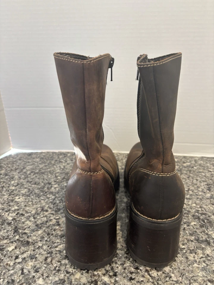 Vintage Sketchers Chunky Block Heel Boots Leather Sz9 Platforms Y2K 90s Bratz - Image 3 of 4