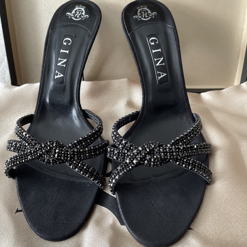 Gina schwarze Leder und schwarze Kristall Heels UK 8 neu mit OVP