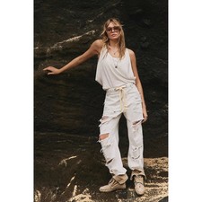 We The Free Free People moxie Good Luck Distressed Barrel Jeans Light Wash 28
