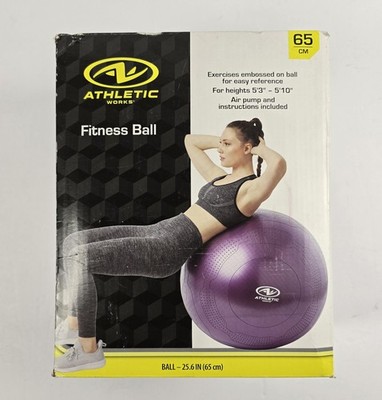 Athletic Works 65cm Fitness Ball Yoga Stability Balance Exercises Pump Open Box